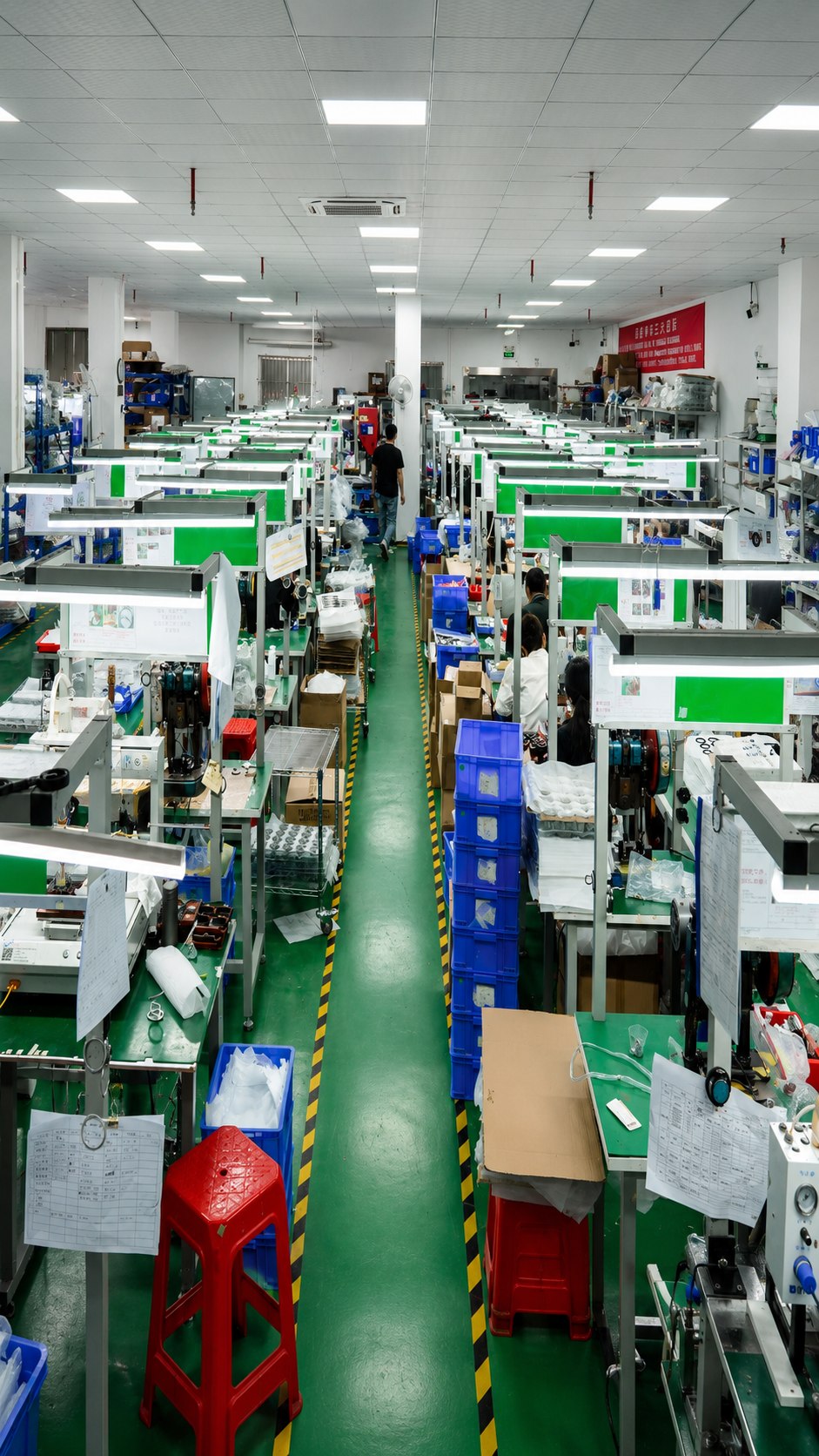 Factory workshop assembly line aisle